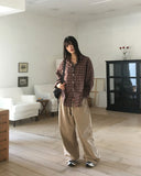 Sando back pocket hem snap pin tuck cotton pants