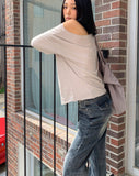 Marill Number Lettering Printed One-Off Shoulder Long Sleeve T-Shirt