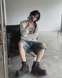 Broing damage bermuda denim pants
