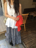 Cayue Check Shirring Tiered Banding Long Skirt