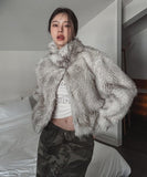 Kecia High Neck Crop Fur Jacket