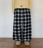 Roncoy Banding Brushed Check Wide Pants