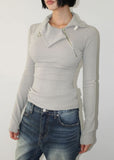 RIBBED ZIP-UP HIGHNECK TOP