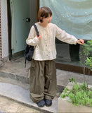 Derine Ribbon Shirring Long Sleeve Blouse