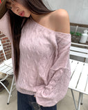 Gyoli cable pattern one-off-shoulder long-sleeved knit