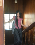 Trin Check Shirring Puff Blouse
