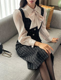 Liddell Tie Shirring Color Matching Tweed One Piece