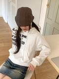 Online Y2K lettering semi crop long sleeve hooded T-shirt