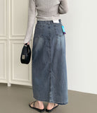 Cooling Summer Loose H-Line Back Banding Long Denim Skirt