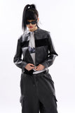Block suede crop racing leather jacket