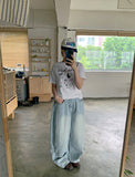 [unisex] Kirn side folding washed light blue balloon wide denim pants