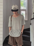 Bonnie Linen Stripe U-Neck Short Sleeve T-Shirt