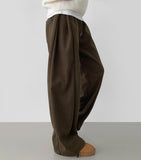 Thick Brushed Chestnut Folding Corduroy Wide Two-Way Banding Pants