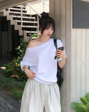 Witty Off-shoulder Short-sleeve Sweatshirt