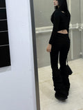 Long leg shirring silhouette pants