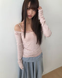 Miak Shirring Off-Shoulder Ribbed T-Shirt