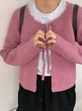 Swan Color Round Ribbon Knit Cardigan