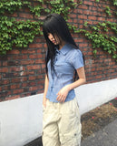 Shukong Check Short Sleeve Blouse