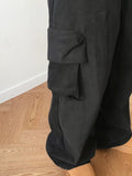 Ritun brushed cargo pocket banding cotton long wide pants