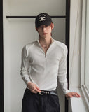 Jireon Half Zip-Up Ribbed Long Sleeve T-Shirt