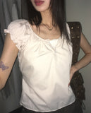 Kuya puff sleeve short sleeve blouse