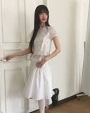 Puffy lace see-through frill t-shirt