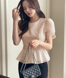 Ravidol See-through Check Puff Blouse