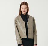 Lambskin V Neck Cropped Jacket Gray