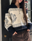 Mulley Nordic Collar Loose Fit Knit Zip-Up