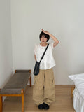 Salid Punching Round Short Sleeve Blouse