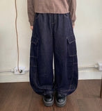 Genjid Banding Denim Cargo Balloon Wide Pants