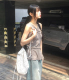 Nuden Flower Pattern Shirring Layered Sleeveless