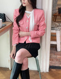 Bowl Check V-Neck Pearl Tweed Jacket