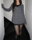 Bree Stripe Shirring Long Sleeve T-Shirt