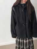 Huen High Neck Duffle Over Wool Hood Midi Coat