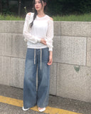 Fend Strap Wide Denim Pants