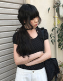 Riyoung Dot Short Sleeve Ribbon Puff T-shirt