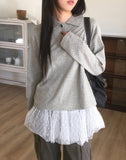 Chocoop dot collar button long sleeve T-shirt