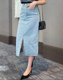 Bow Slit H-line Denim Skirt