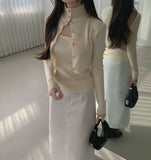 Fake Layered High-Neck Layered Knit Set-Up