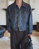 The Born Washed Leather Crop Trucker Jacket