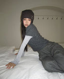 Yumo Puff Brushed Stripe Short Sleeve Knit