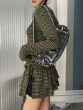 Berry Stripe Hood Flare Wrap Skirt Set