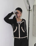 Esha Lace Color Matching Two-Way Knit Hood Zip-Up