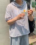 [BAONHAUS] Minkol Check Hood Short Sleeve Shirt