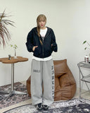 Bello Crack Lettering Wide Pants