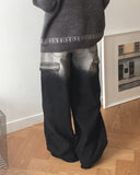Mowell Black Washed Wide Cargo Denim Pants
