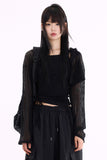 Cove mesh knit hooded crop cardigan