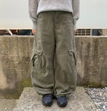 Anno Curved Cotton Cargo Wide Pants