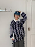 [Unisex] Melandy Stripe Collar Long Sleeve Tee